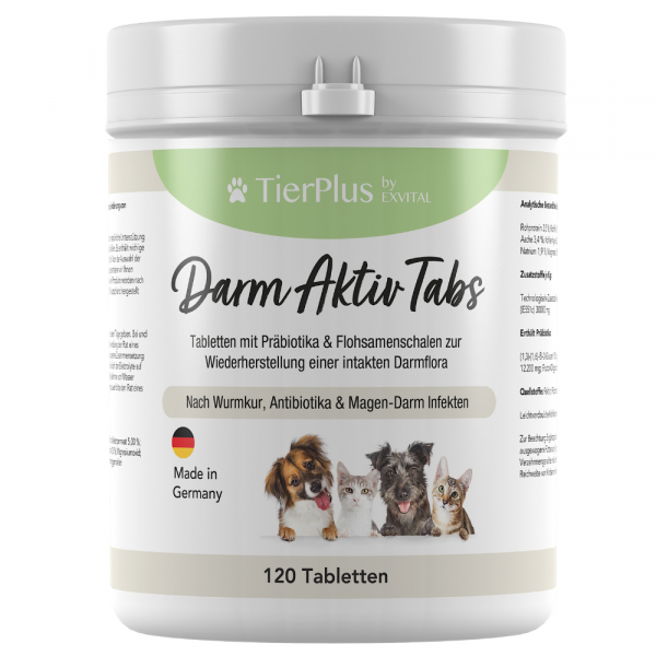 TierPlus Darm Aktiv Tabletten für Hunde & Katzen, Präbiotika Komplex von EXVital