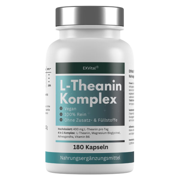 L-Theanin Komplex Kapseln mit Magnesium, Ashwagandha & Vitamin B6 von EXVital