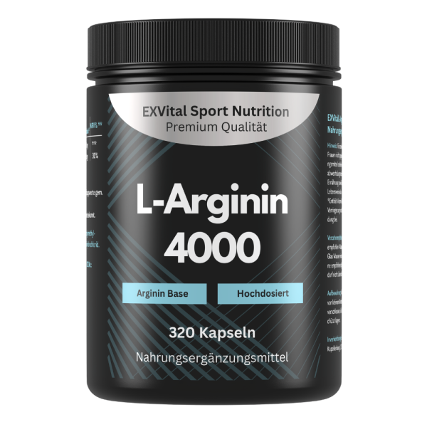 L-Arginin 4000 hochdosiert von EXVital Sport Nutrition, 320 Kapseln