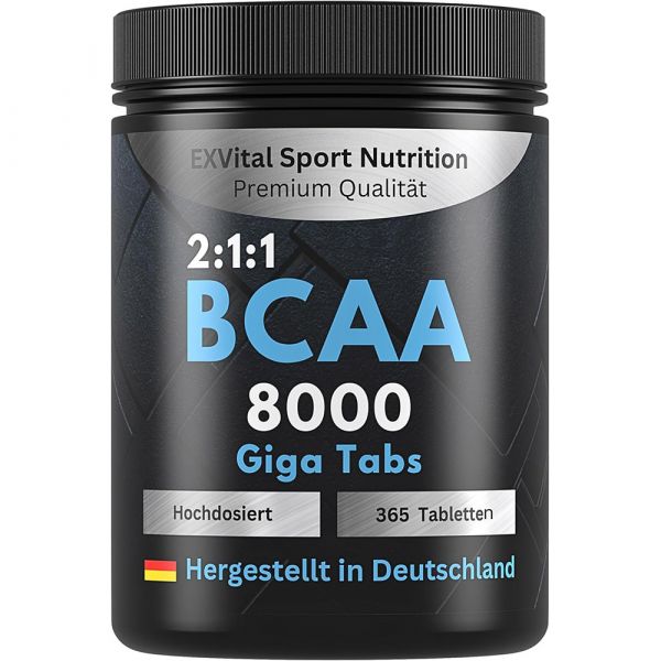 BCAA 8000 Giga Tabs, 365 Tabletten Amino Komplex von EXVital