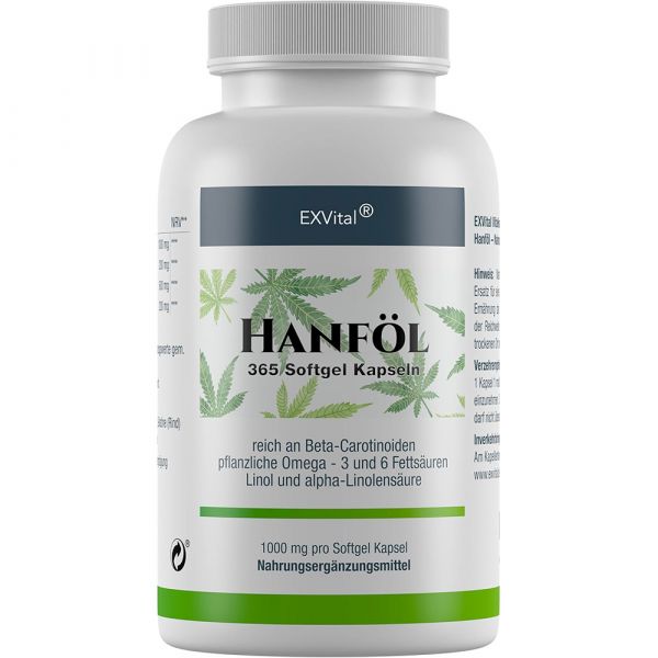 Hanföl Kapseln hochdosiert mit 1000mg Hanfsamenöl, Omega 3 und Omega 6