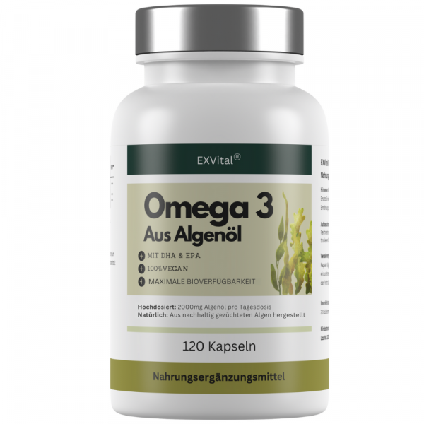 Omega 3 aus Algenöl, 120 Softgel Kapseln, 2000mg pro Tag von EXVital