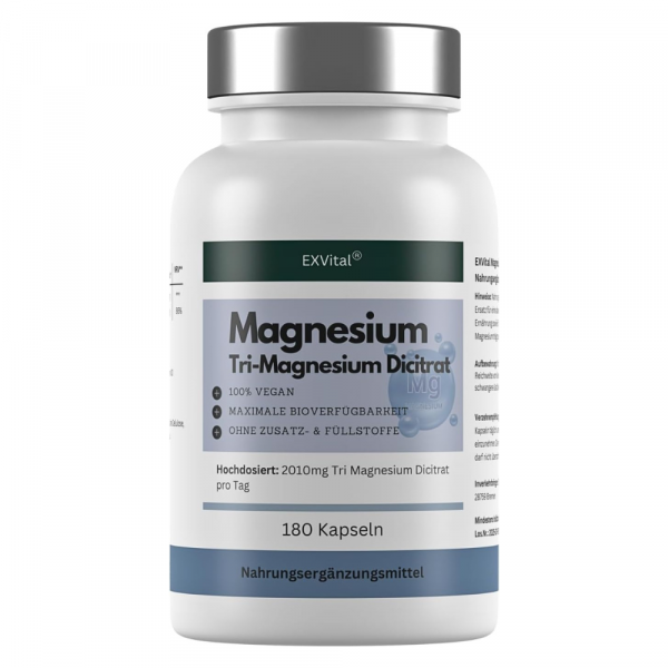 Tri-Magnesium Dicitrat hoch konzentriert von EXVital, 180 Kapseln