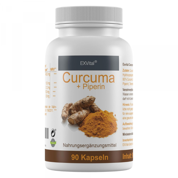 Curcuma + Piperin - Curcumin hochdosiert von EXVital, 90 Kapseln