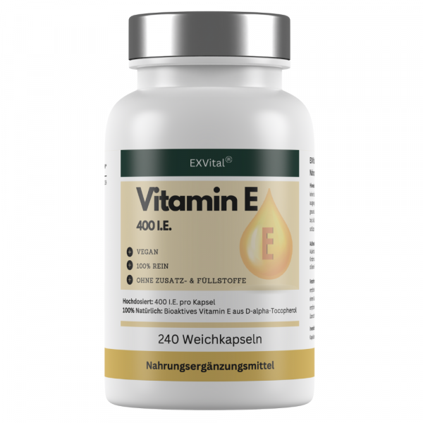 Vitamin E Softkapseln, hochdosiert mit 400 I.E., 240 Stück von EXVital