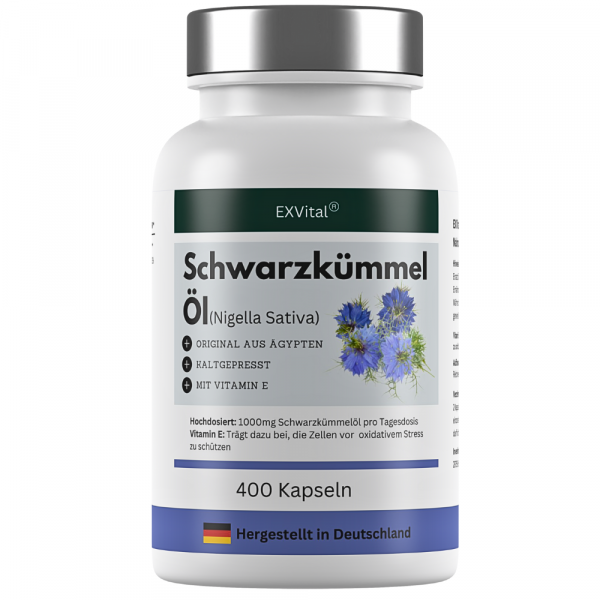 Schwarzkümmelöl, aus ägyptischen Anbau von EXVital, 400 Softgel Kapseln
